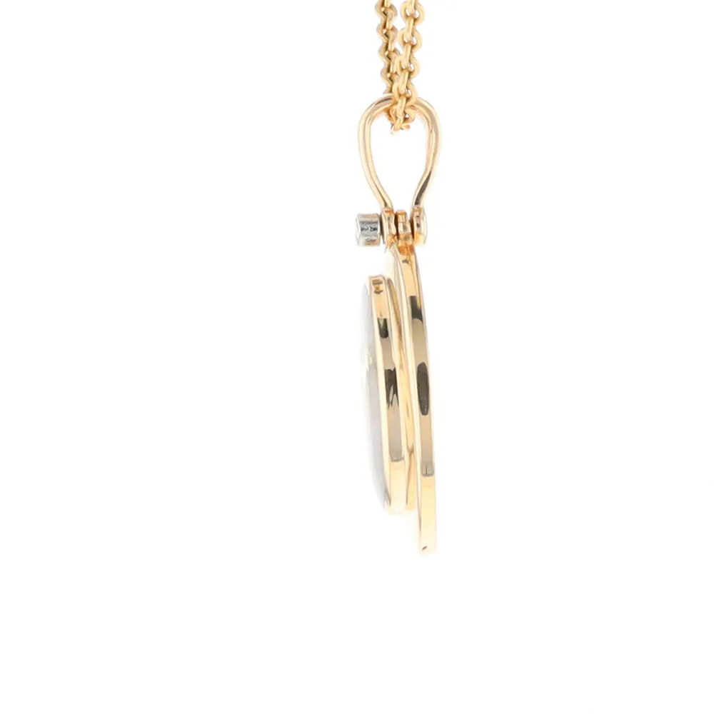 Gold Quartz Necklace Oval Inlaid Pendant with a .02ct Diamond