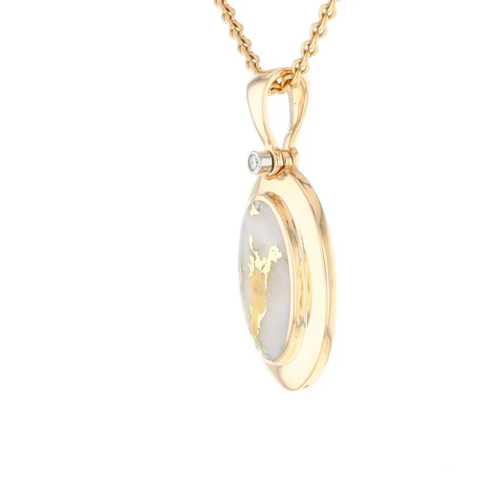 Gold Quartz Necklace Oval Inlaid Pendant with a .02ct Diamond