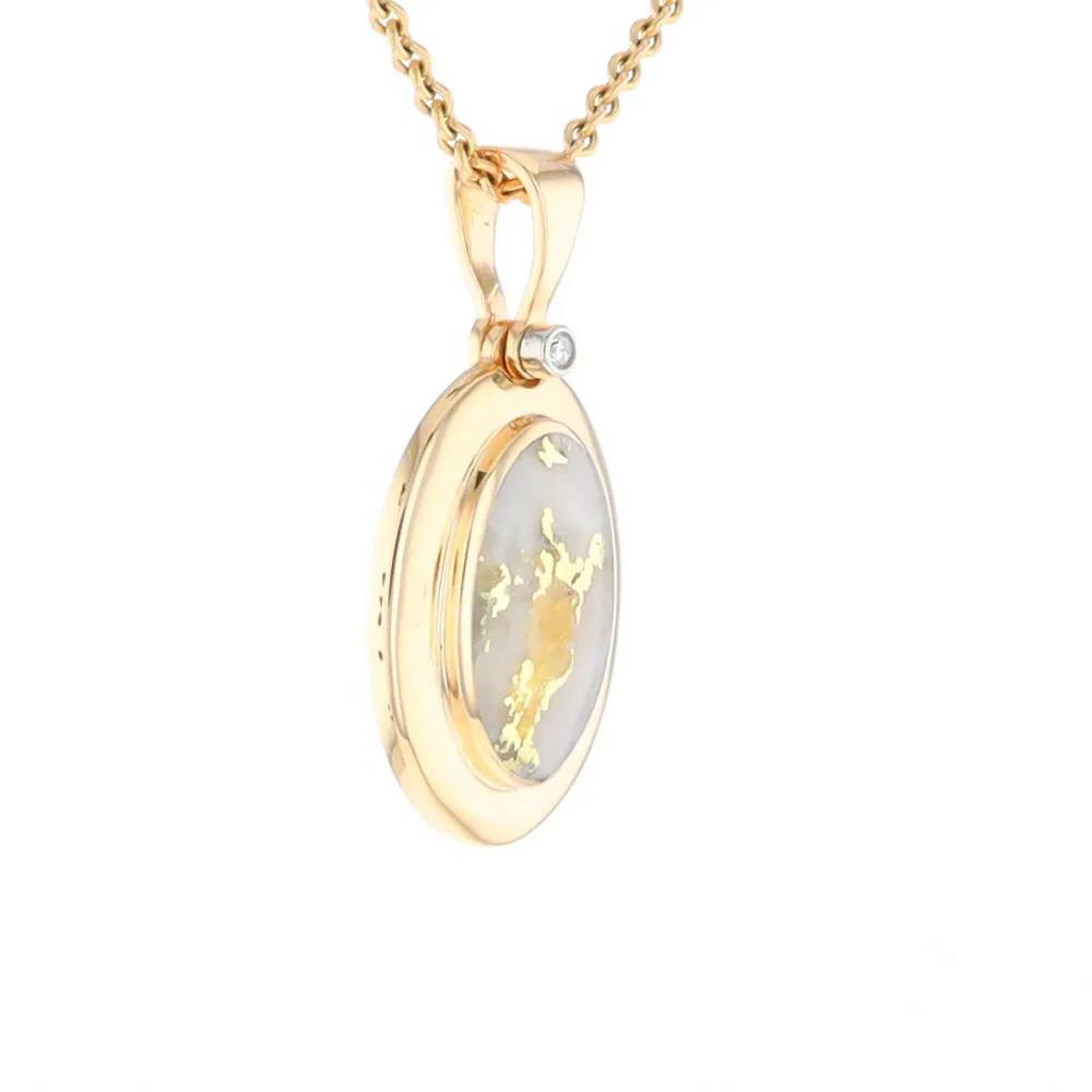 Gold Quartz Necklace Oval Inlaid Pendant with a .02ct Diamond