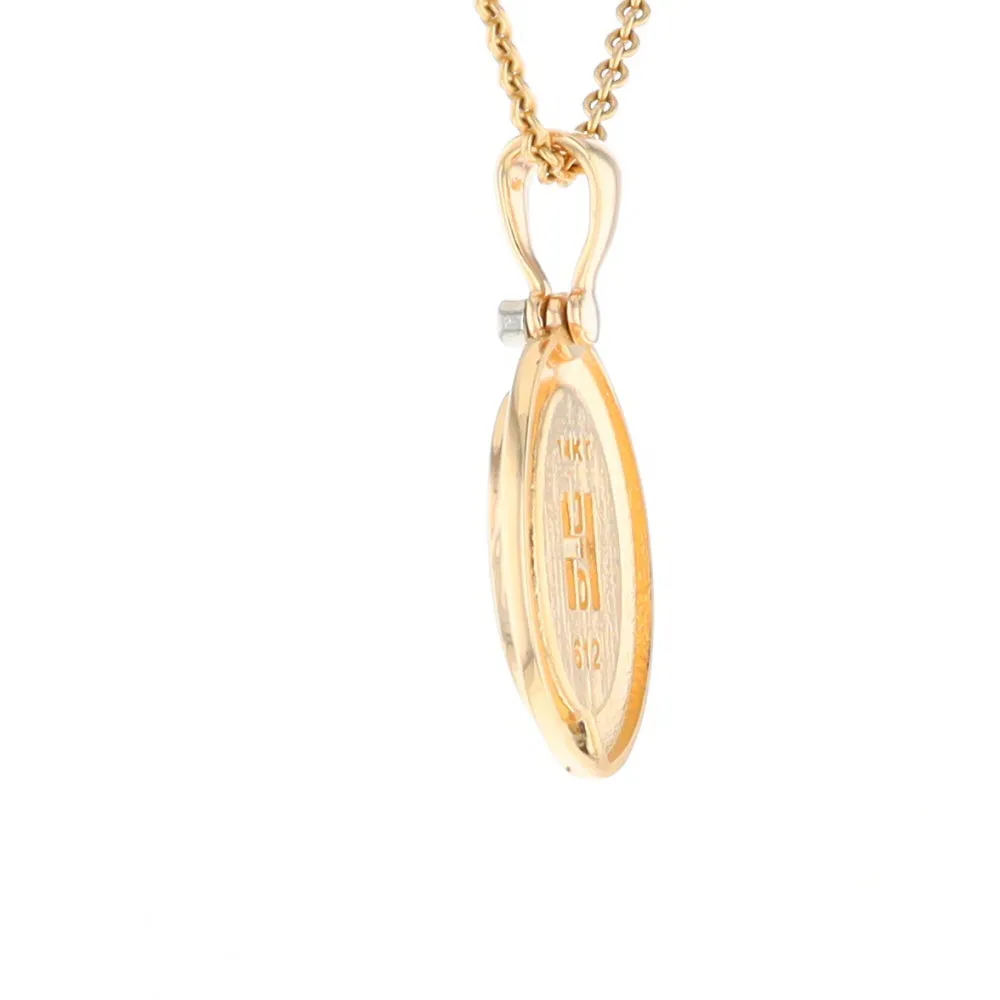 Gold Quartz Necklace Oval Inlaid Pendant with a .02ct Diamond