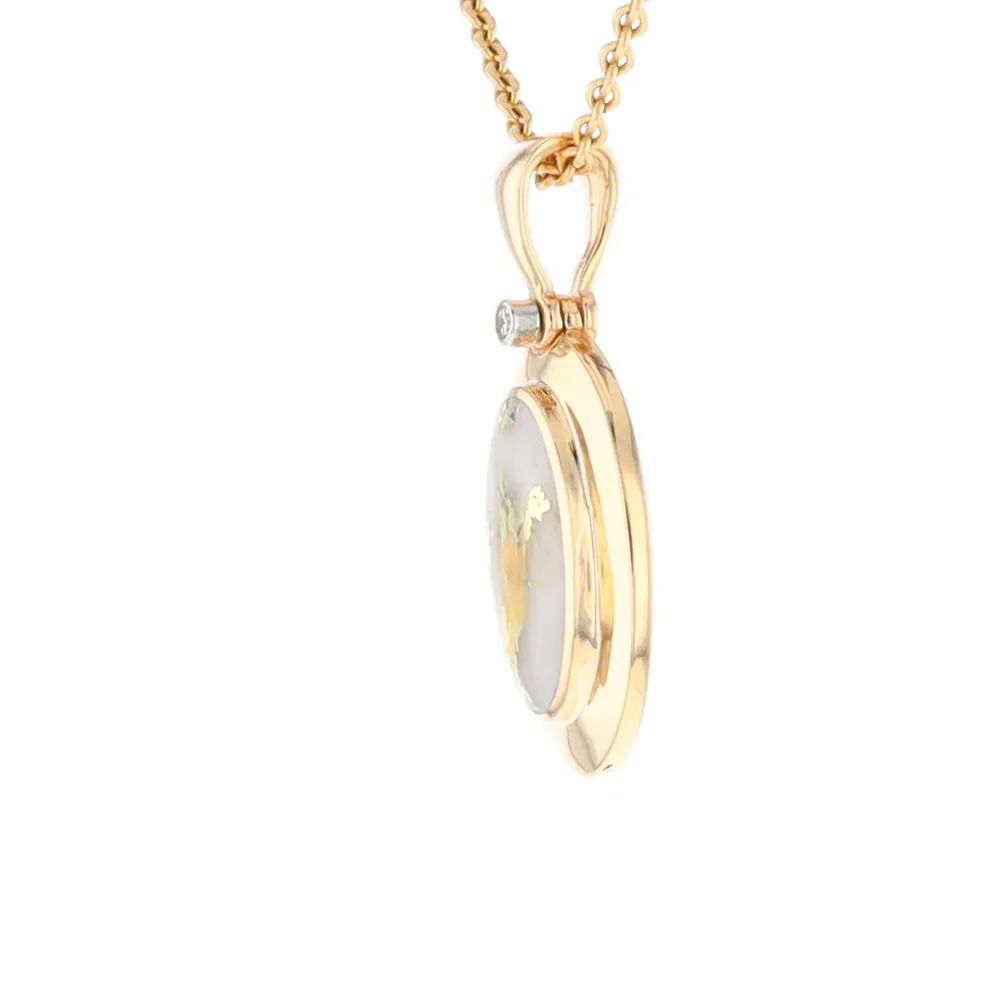 Gold Quartz Necklace Oval Inlaid Pendant with a .02ct Diamond