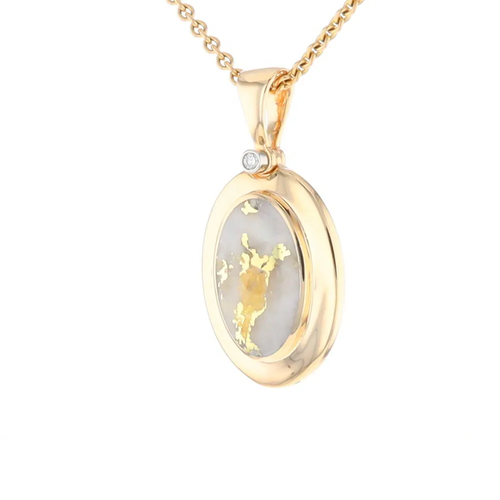 Gold Quartz Necklace Oval Inlaid Pendant with a .02ct Diamond