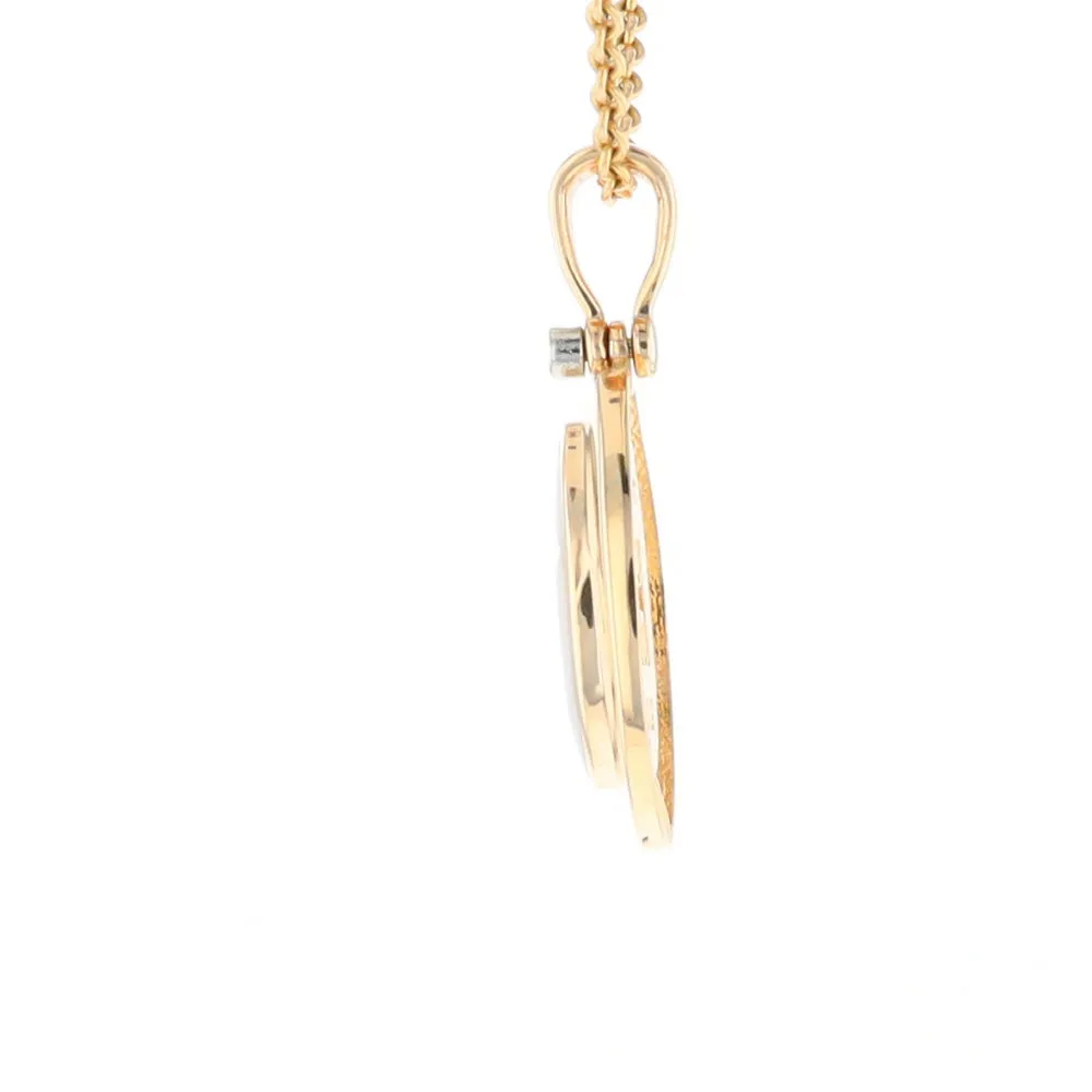 Gold Quartz Necklace Oval Inlaid Pendant with a .02ct Diamond