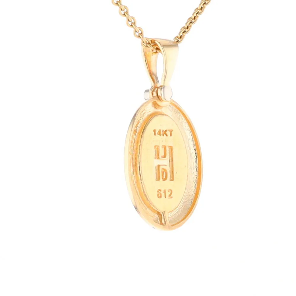 Gold Quartz Necklace Oval Inlaid Pendant with a .02ct Diamond