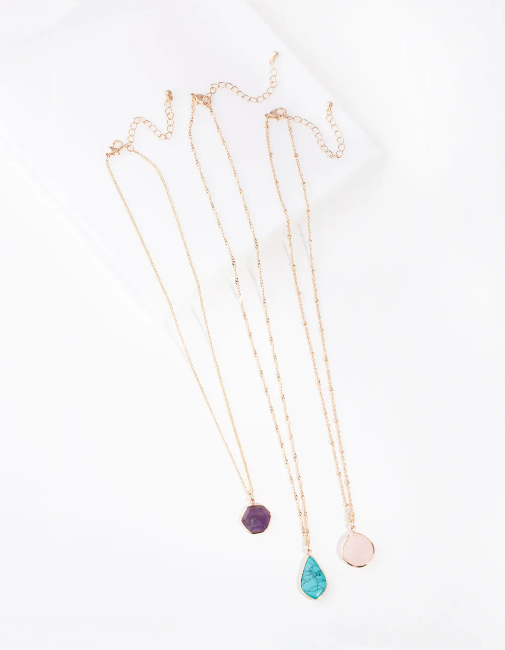 Gold Rose Quartz, Amethyst, Turquoise Necklace Stack