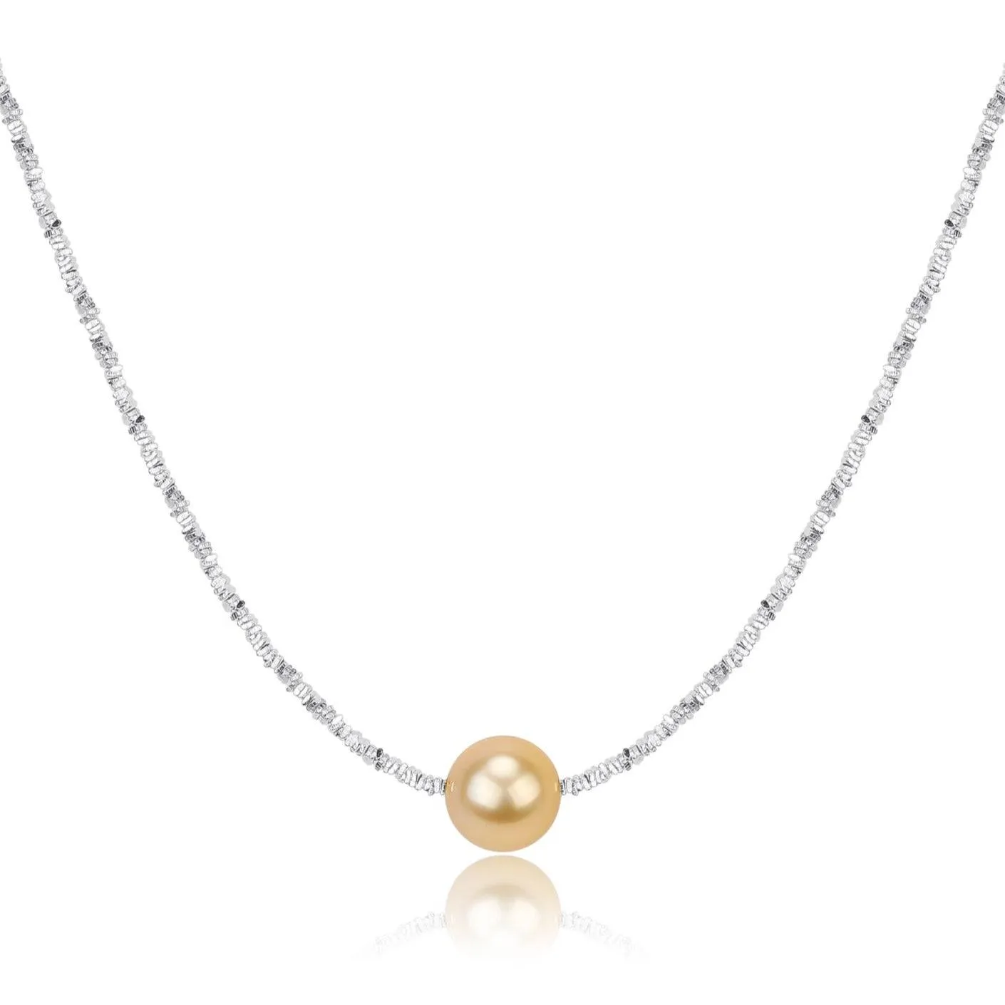 Golden South Sea Pearl Silver Shards Pendant Necklace