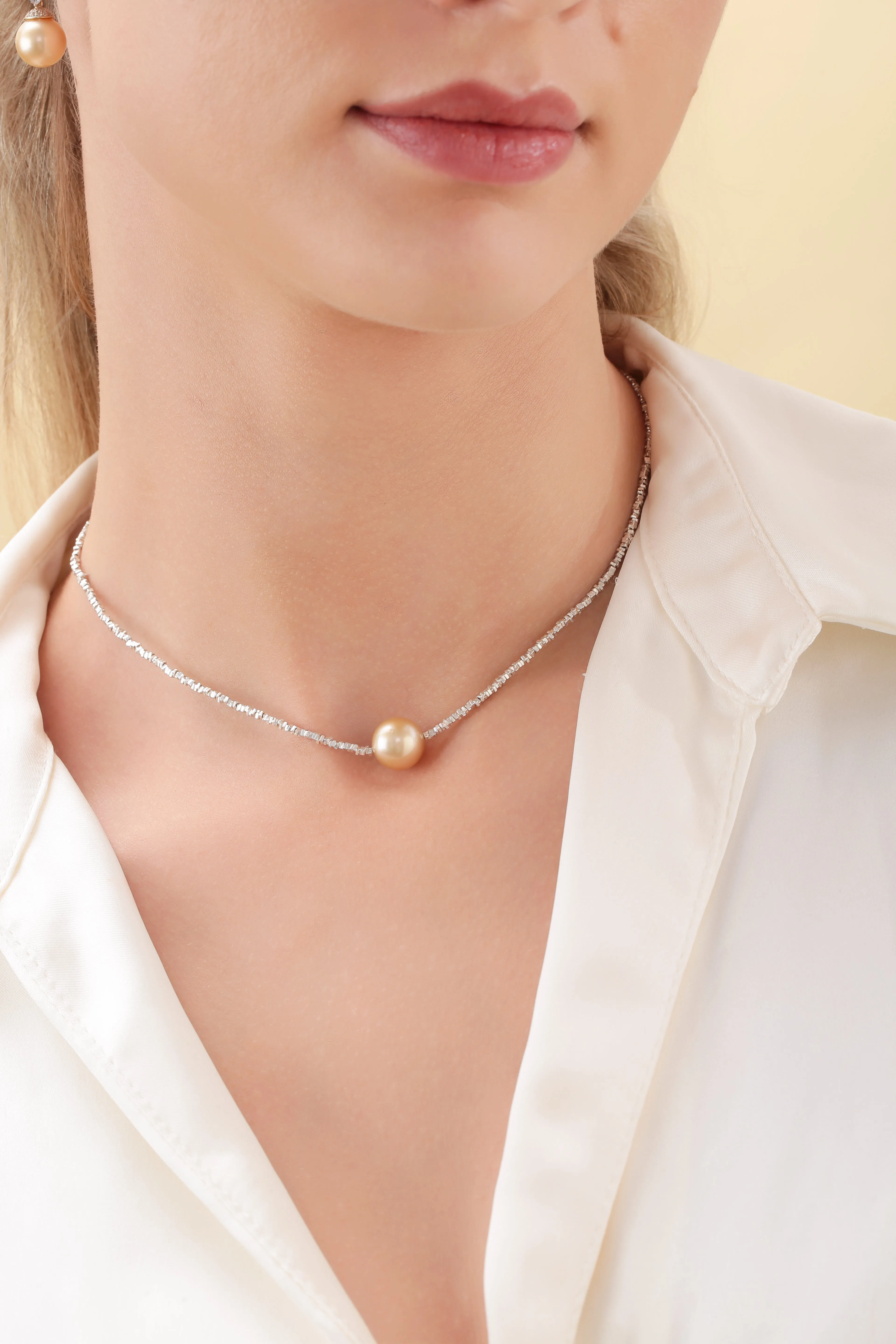 Golden South Sea Pearl Silver Shards Pendant Necklace