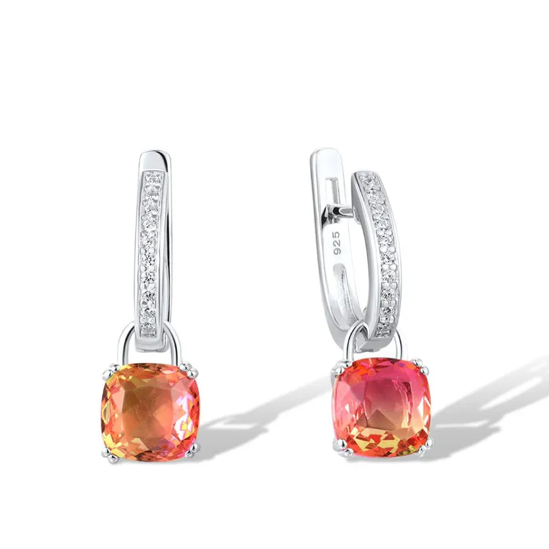 Graceful Square Shape Zircon Bejeweled Dangle Earrings