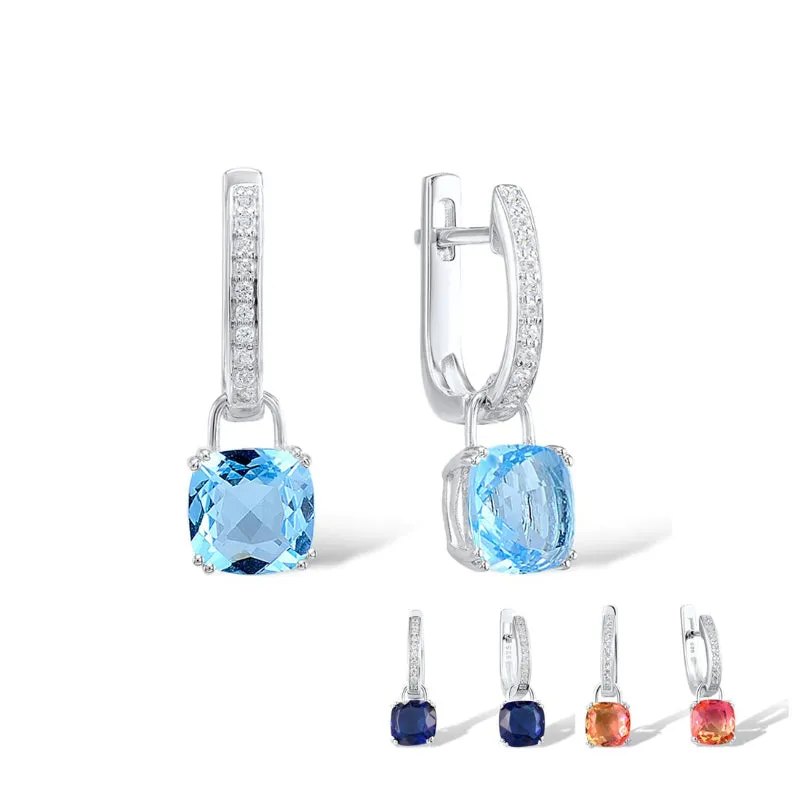 Graceful Square Shape Zircon Bejeweled Dangle Earrings