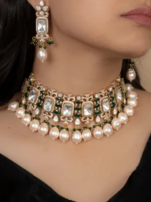 Green Color Gold Plated Faux Polki Necklace Set - PK-S119A