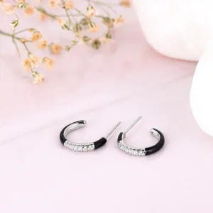 Half Hoop Black Rhodium Plated 925 Sterling Silver Earrings