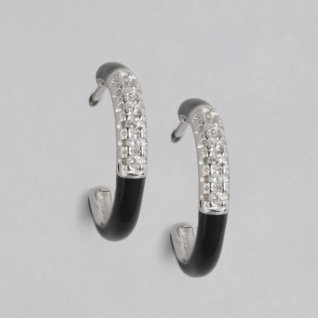 Half Hoop Black Rhodium Plated 925 Sterling Silver Earrings