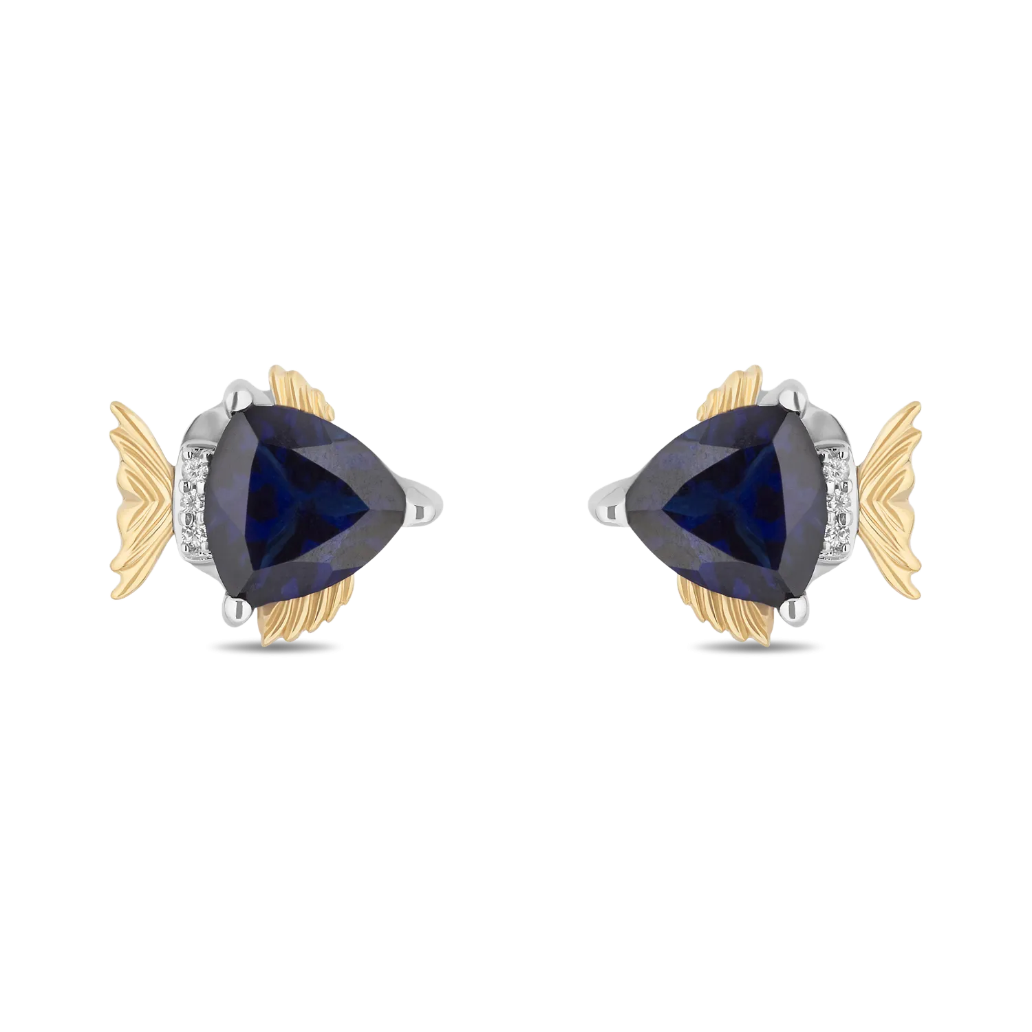 Hallmark Fine Jewelry Sterling Silver and 14K Yellow Gold Blue Tang Fish Earrings in Created Blue Sapphire