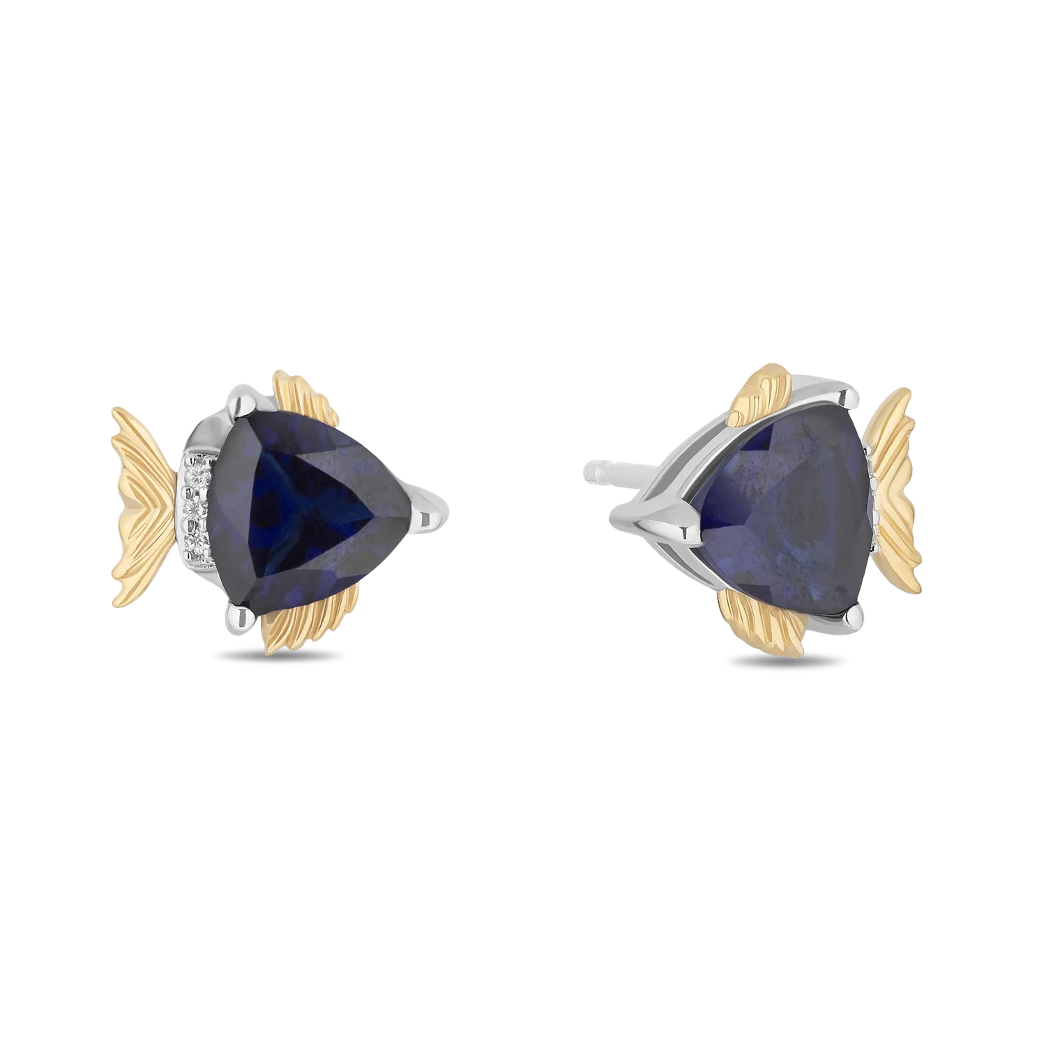 Hallmark Fine Jewelry Sterling Silver and 14K Yellow Gold Blue Tang Fish Earrings in Created Blue Sapphire