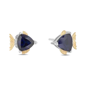 Hallmark Fine Jewelry Sterling Silver and 14K Yellow Gold Blue Tang Fish Earrings in Created Blue Sapphire