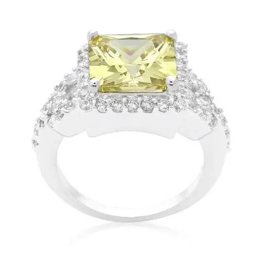 Halo Style Princess Cut Peridot Cocktail Ring