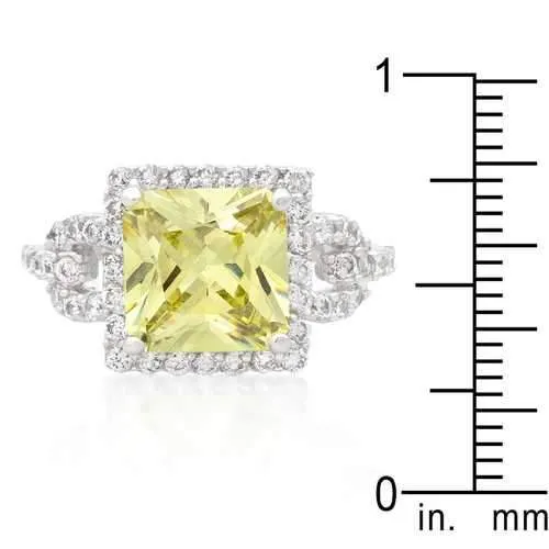 Halo Style Princess Cut Peridot Cocktail Ring