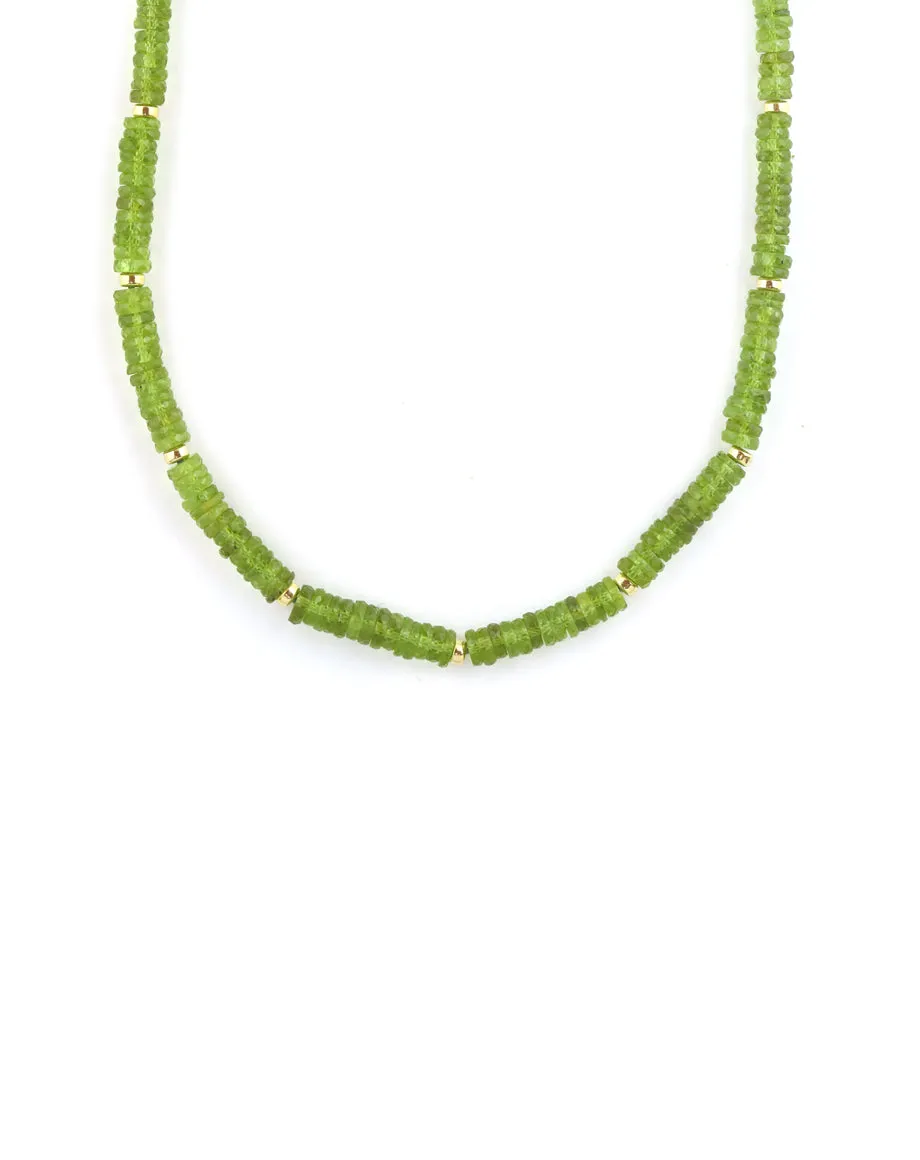 Heishi Peridot Gold Rondelle Necklace