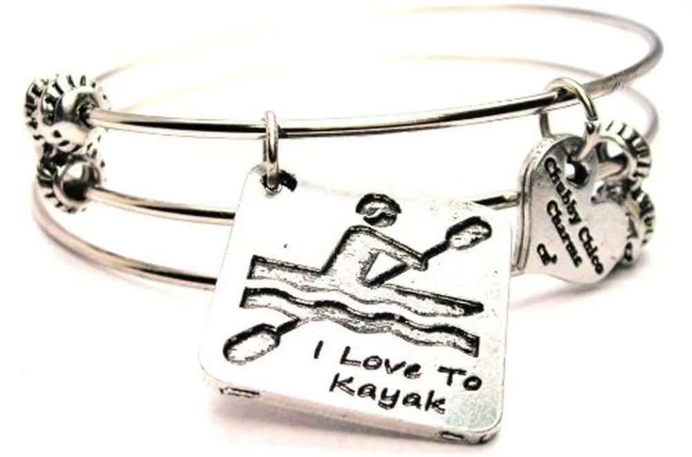 I Love to Kayak Triple Style Expandable Bangle Bracelet