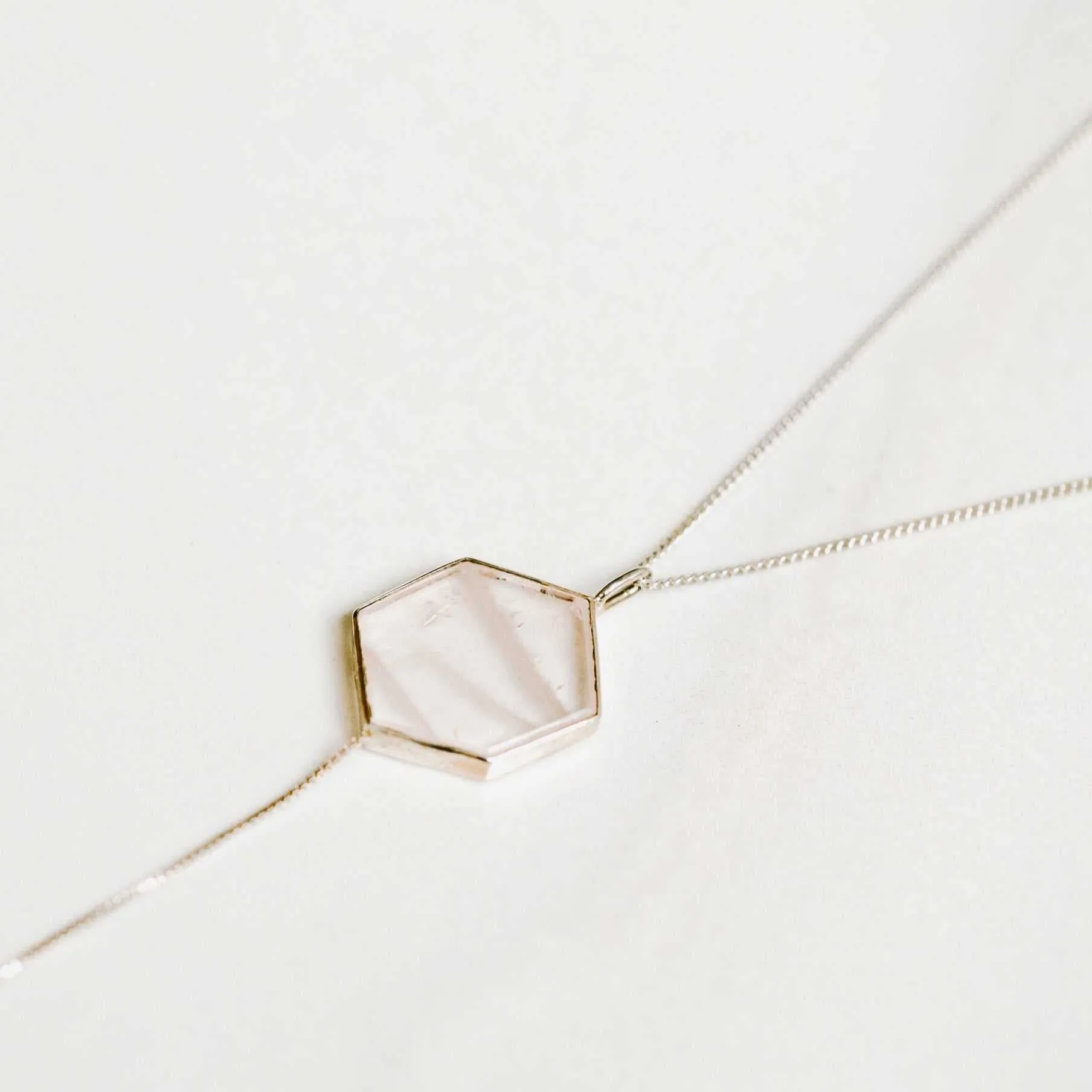 Inner Goddess Natural Rose Quartz Hexagon Tie Necklace in Sterling Silver