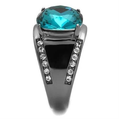 IP Light Black (IP Gun) Stainless Steel Ring with Top Grade Crystal in Blue Zircon for Women Style TK2678