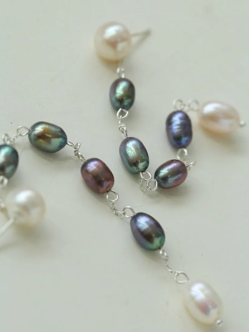 Iridescent Pearl Two-Tone Long Dangle Earrings