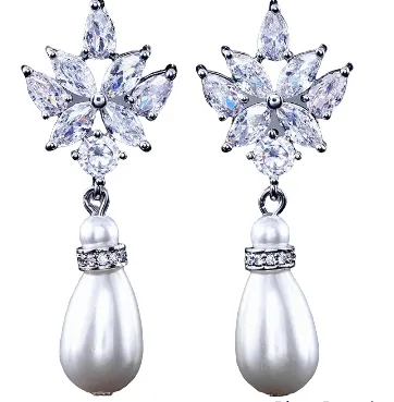 Julia Floral Tear Drop Pearl Earrings