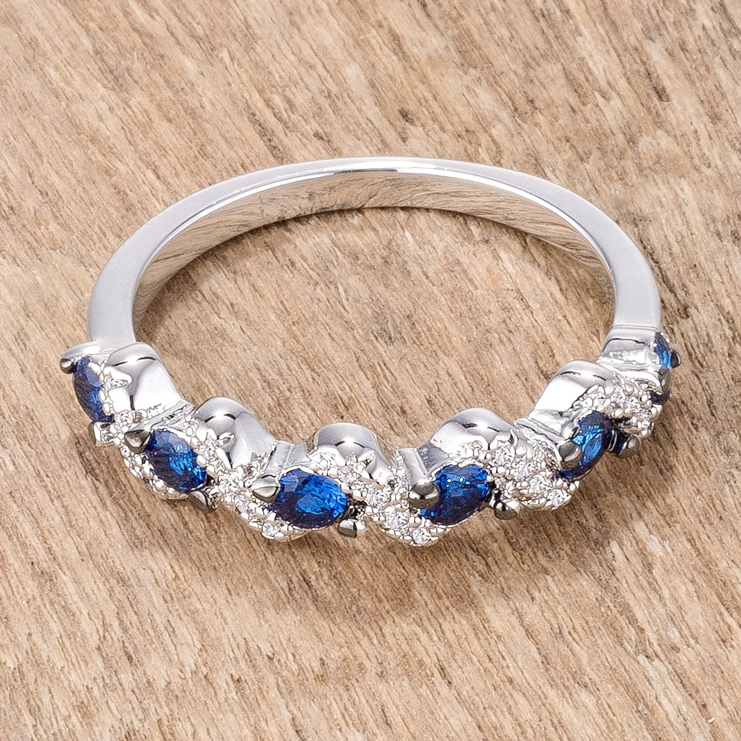 Kerra S Shape Sapphire & Clear CZ Half Eternity Ring | 0.8ct