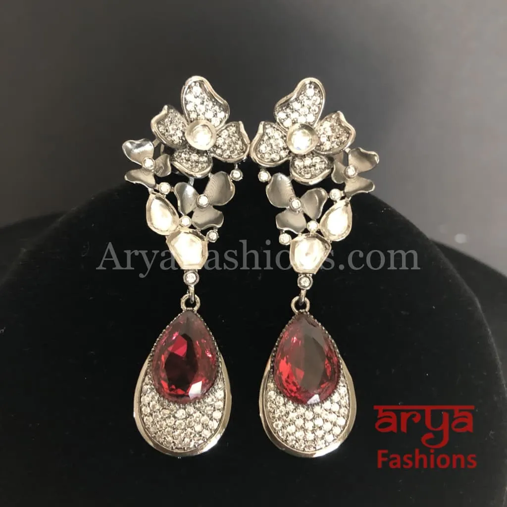 Kiara Victorian Cubic Zirconia Earrings with colored stones