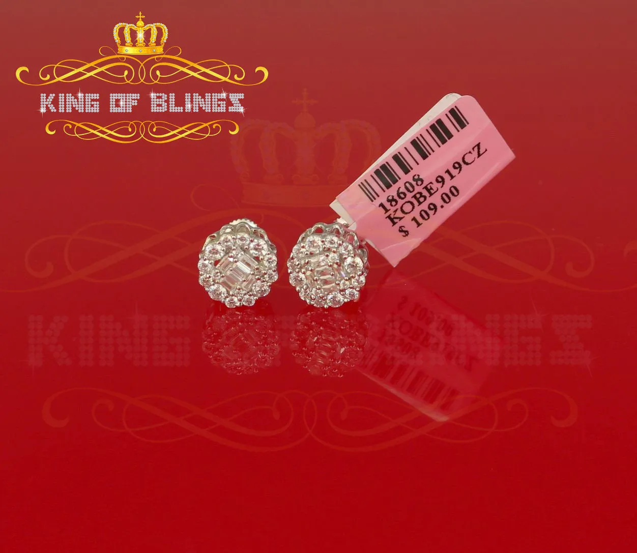 King of Blings- 0.94ct Cubic Zirconia 925 White Sterling Silver Women's Hip Hop Flower Earring