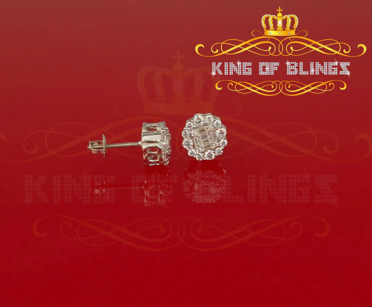 King of Blings- 0.94ct Cubic Zirconia 925 White Sterling Silver Women's Hip Hop Flower Earring