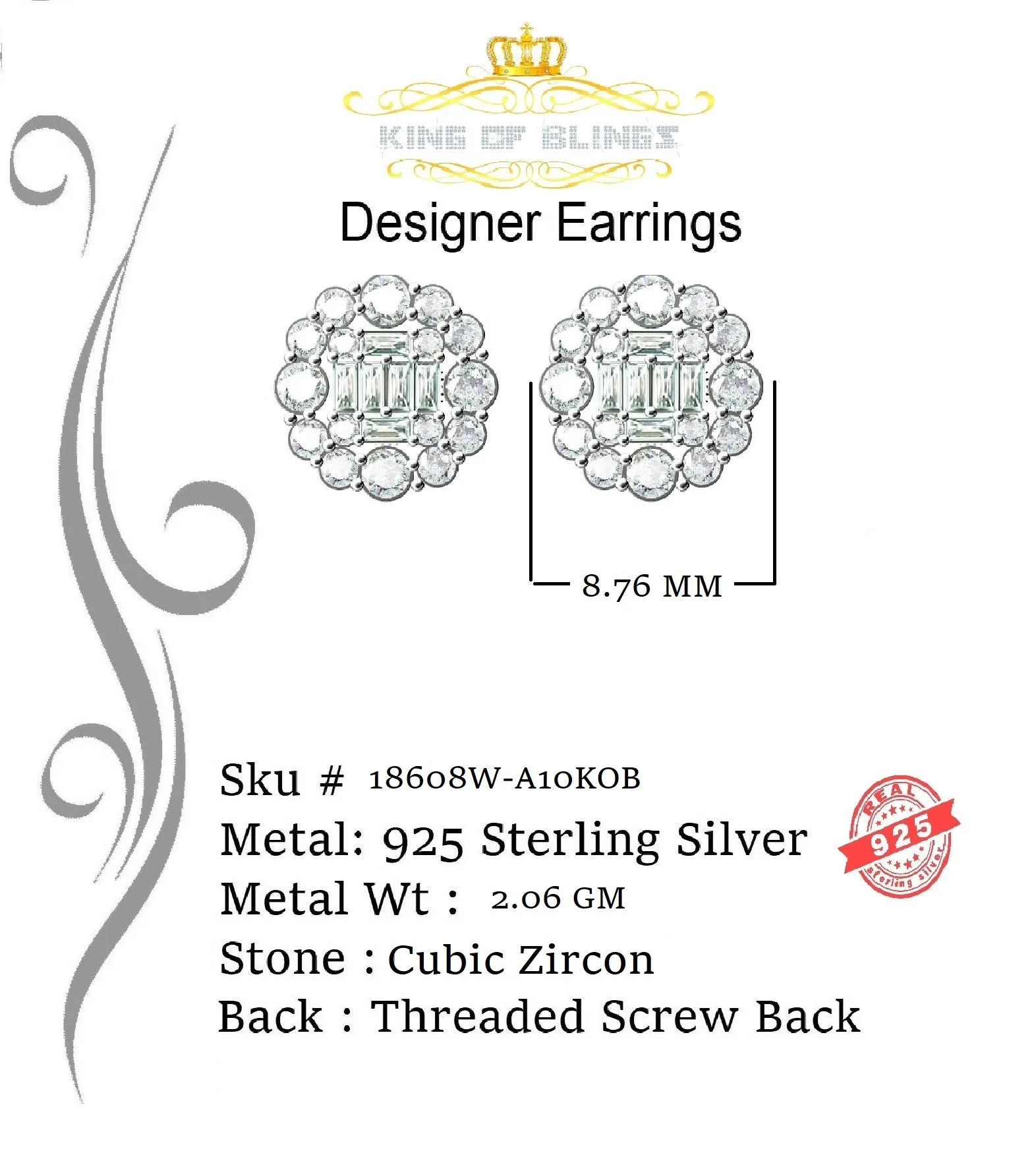 King of Blings- 0.94ct Cubic Zirconia 925 White Sterling Silver Women's Hip Hop Flower Earring