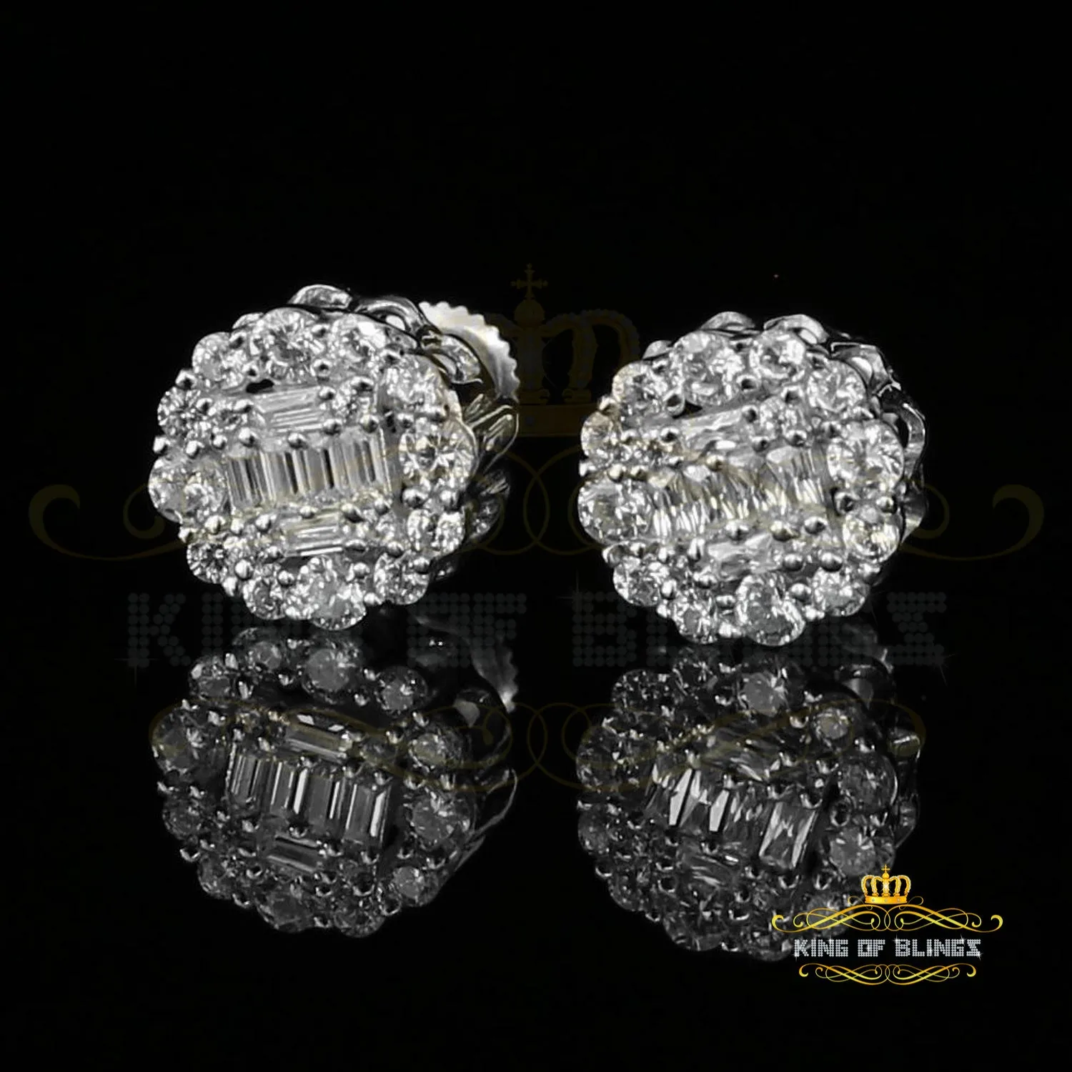 King of Blings- 0.94ct Cubic Zirconia 925 White Sterling Silver Women's Hip Hop Flower Earring