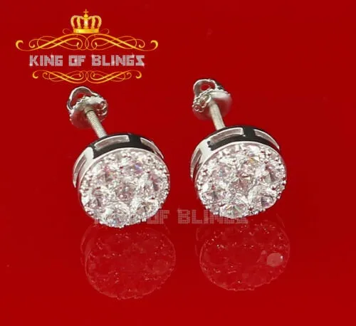 King of Blings- 2.76 ct Cubic Zirconia 925 White Silver Women's & Men's Hip Hop Round Earrings