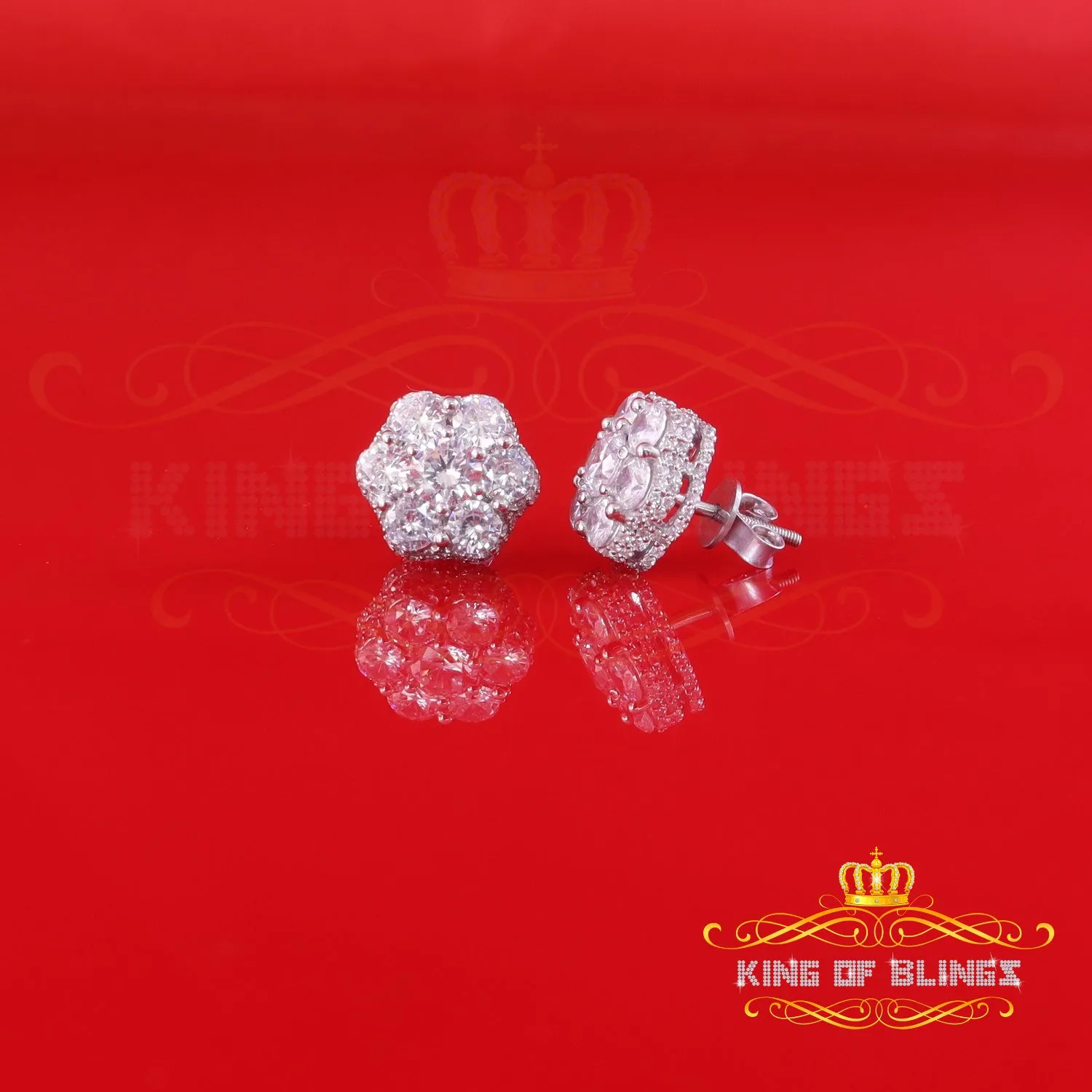 King of Blings- 3.00ct Cubic Zirconia 925 White Silver Sterling Hip Hop Floral Women's Earrings