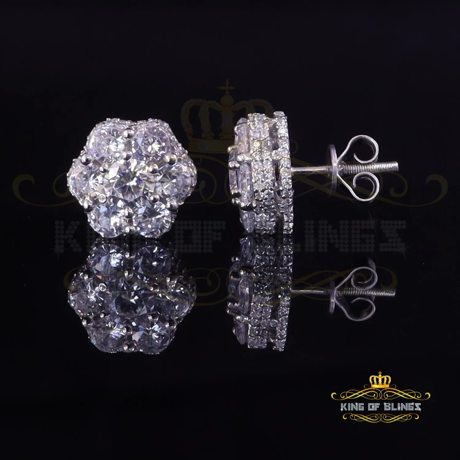 King of Blings- 3.00ct Cubic Zirconia 925 White Silver Sterling Hip Hop Floral Women's Earrings