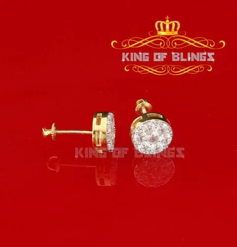 King of Bling's 3.02ct Cubic Zirconia 925 Yellow Silver Women's & Men's Hip Hop Round Earrings