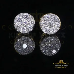 King of Bling's 3.02ct Cubic Zirconia 925 Yellow Silver Women's & Men's Hip Hop Round Earrings