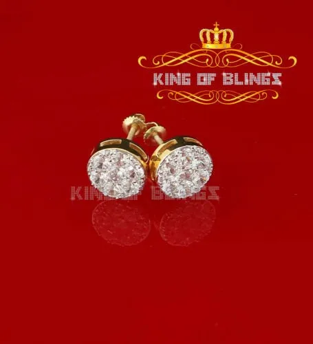 King of Bling's 3.02ct Cubic Zirconia 925 Yellow Silver Women's & Men's Hip Hop Round Earrings