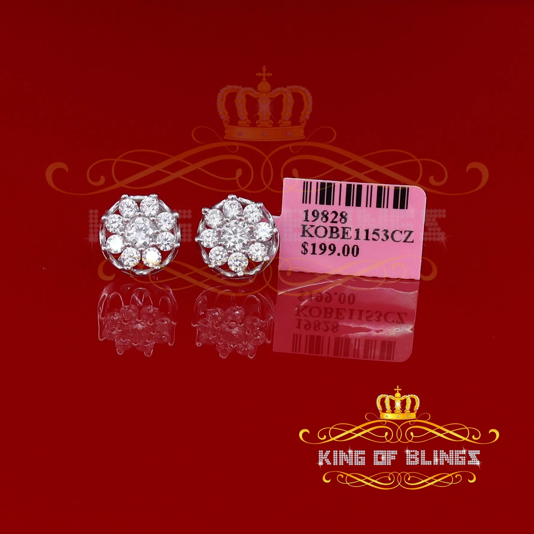 King of Blings- 3.20ct Cubic Zirconia 925 White Sterling Silver Hip Hop Flower Ladies Earrings