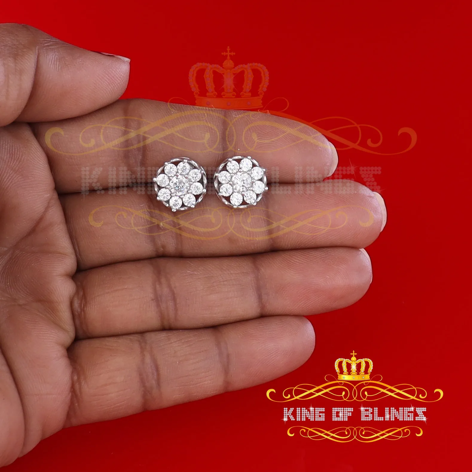 King of Blings- 3.20ct Cubic Zirconia 925 White Sterling Silver Hip Hop Flower Ladies Earrings