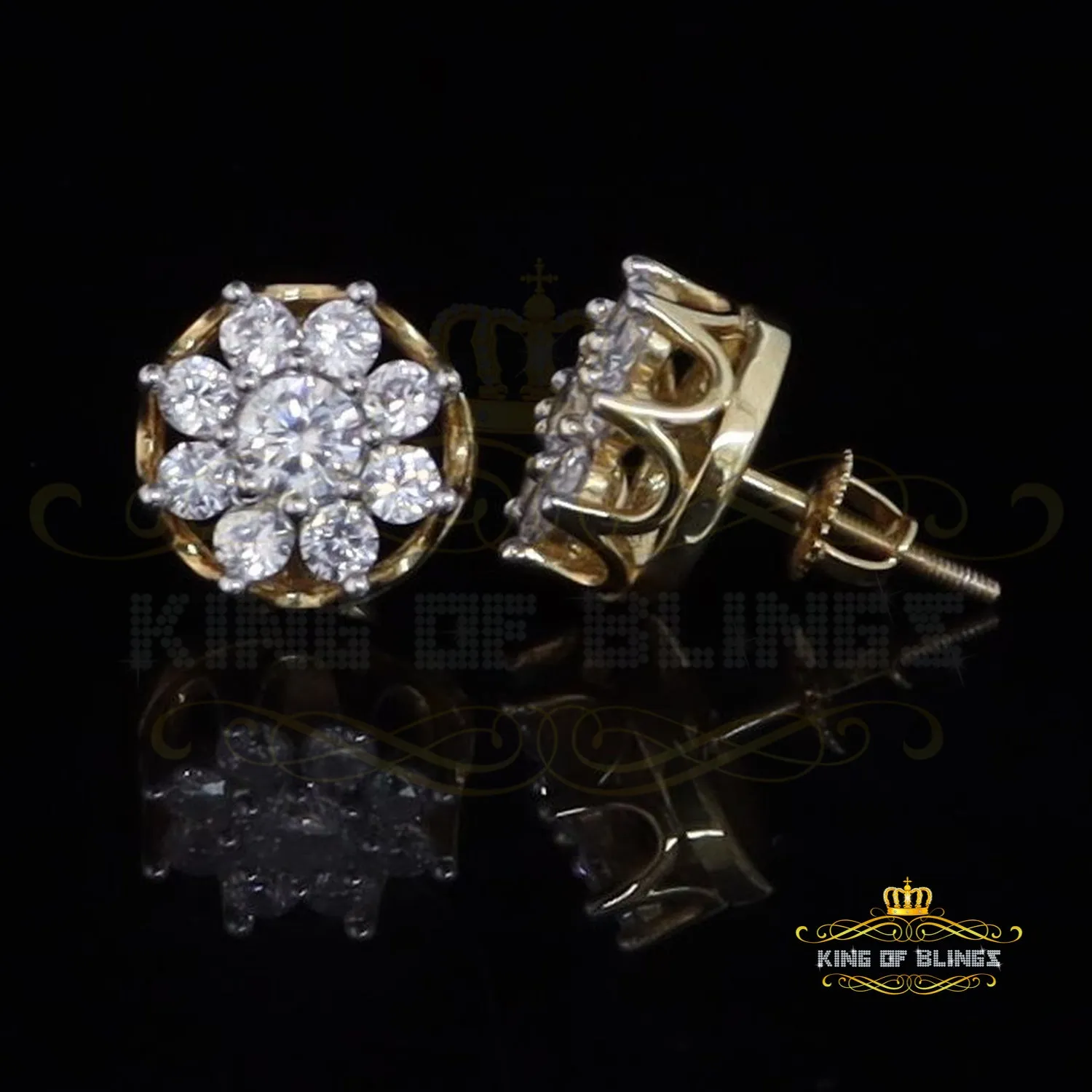 King of Bling's 3.20ct Cubic Zirconia 925 Yellow Sterling Silver Hip Hop Flower Ladies Earrings