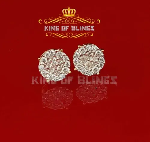 King of Bling's 925 Yellow Silver Screw Back 1.44ct Cubic Zirconia Round Earrings For Ladies