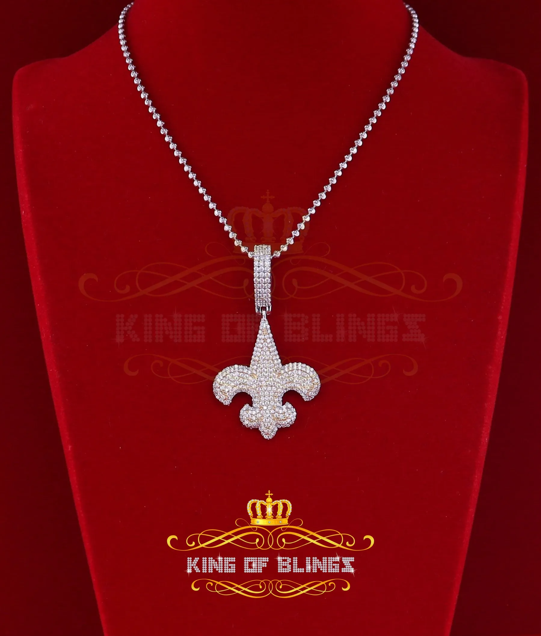 King of Blings- Fancy 925 Sterling Silver Fleur de Lis White Pendant 7.04ct Cubic Zirconia