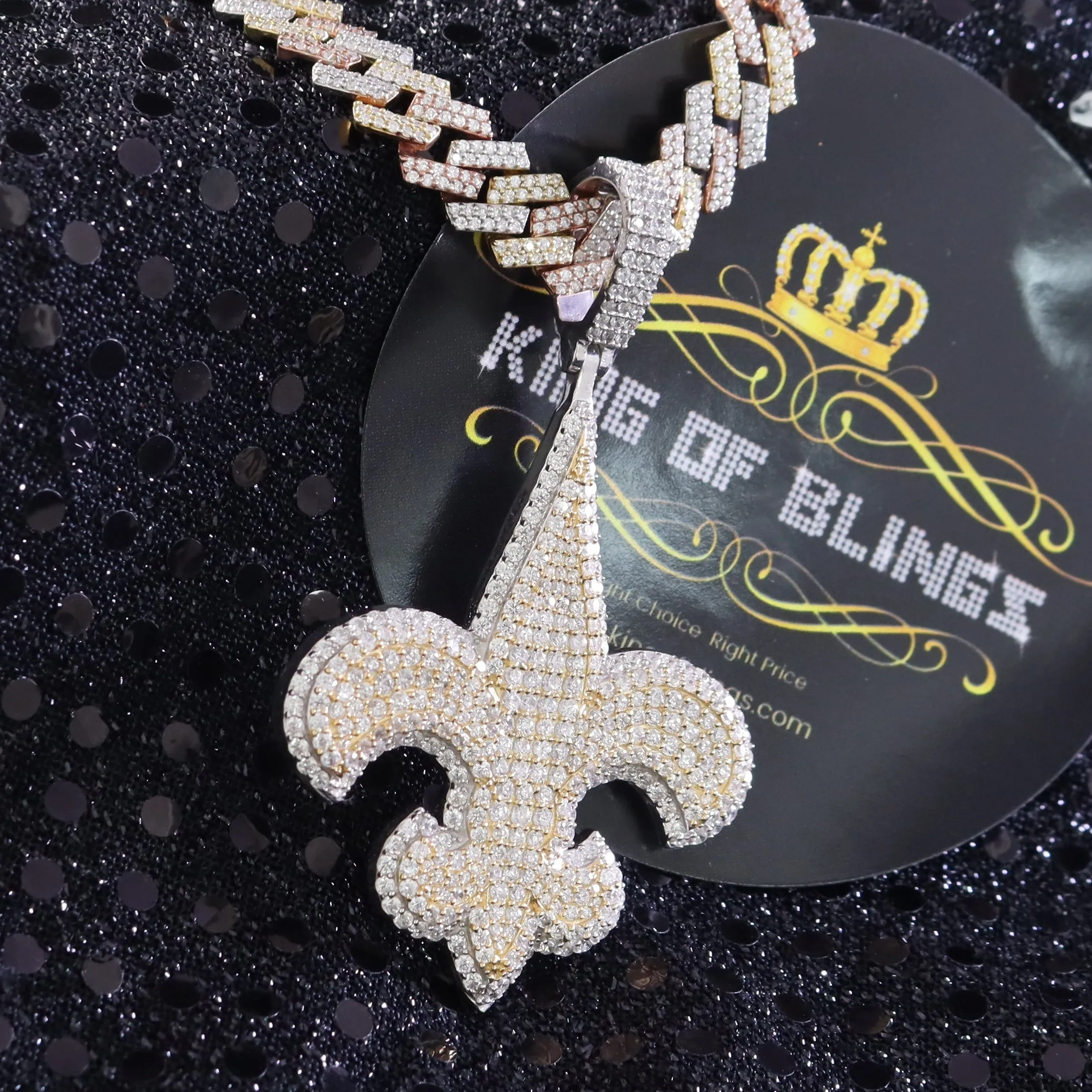 King of Blings- Fancy 925 Sterling Silver Fleur de Lis White Pendant 7.04ct Cubic Zirconia