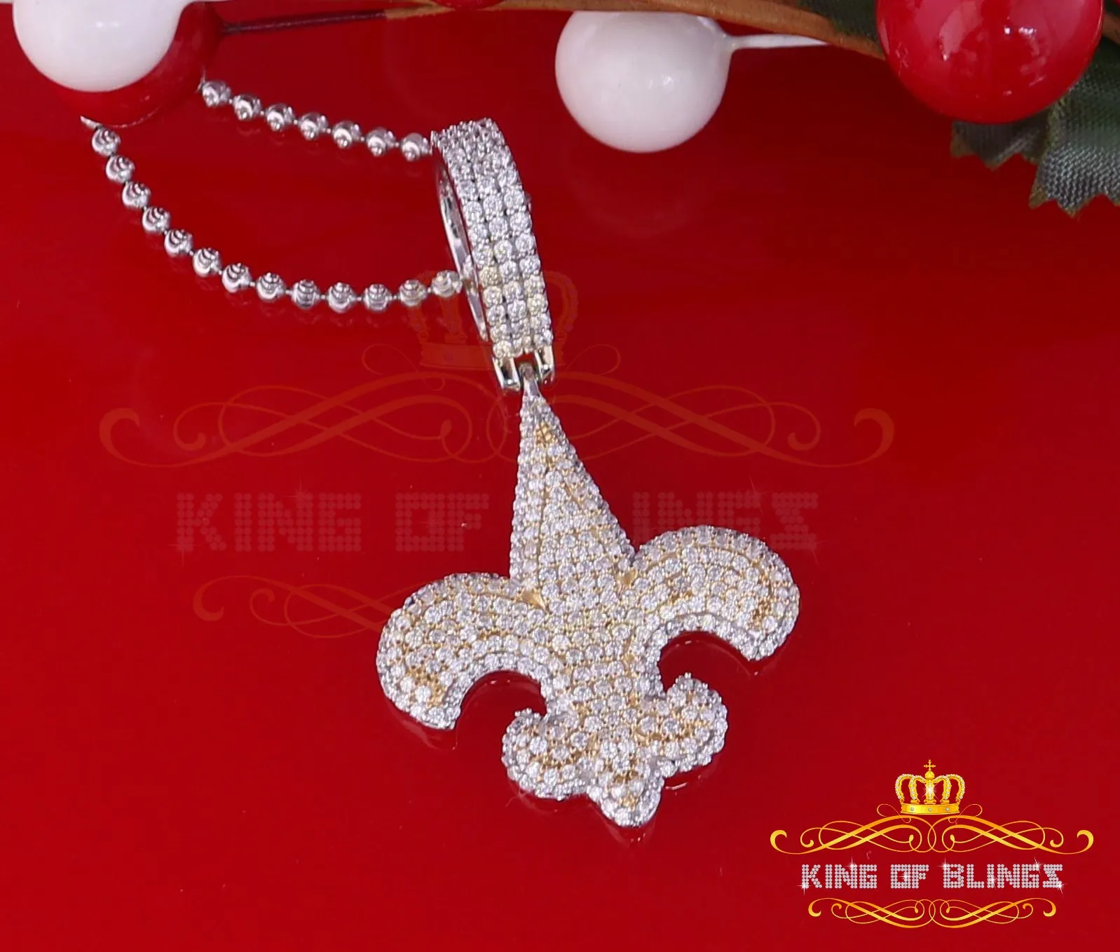 King of Blings- Fancy 925 Sterling Silver Fleur de Lis White Pendant 7.04ct Cubic Zirconia