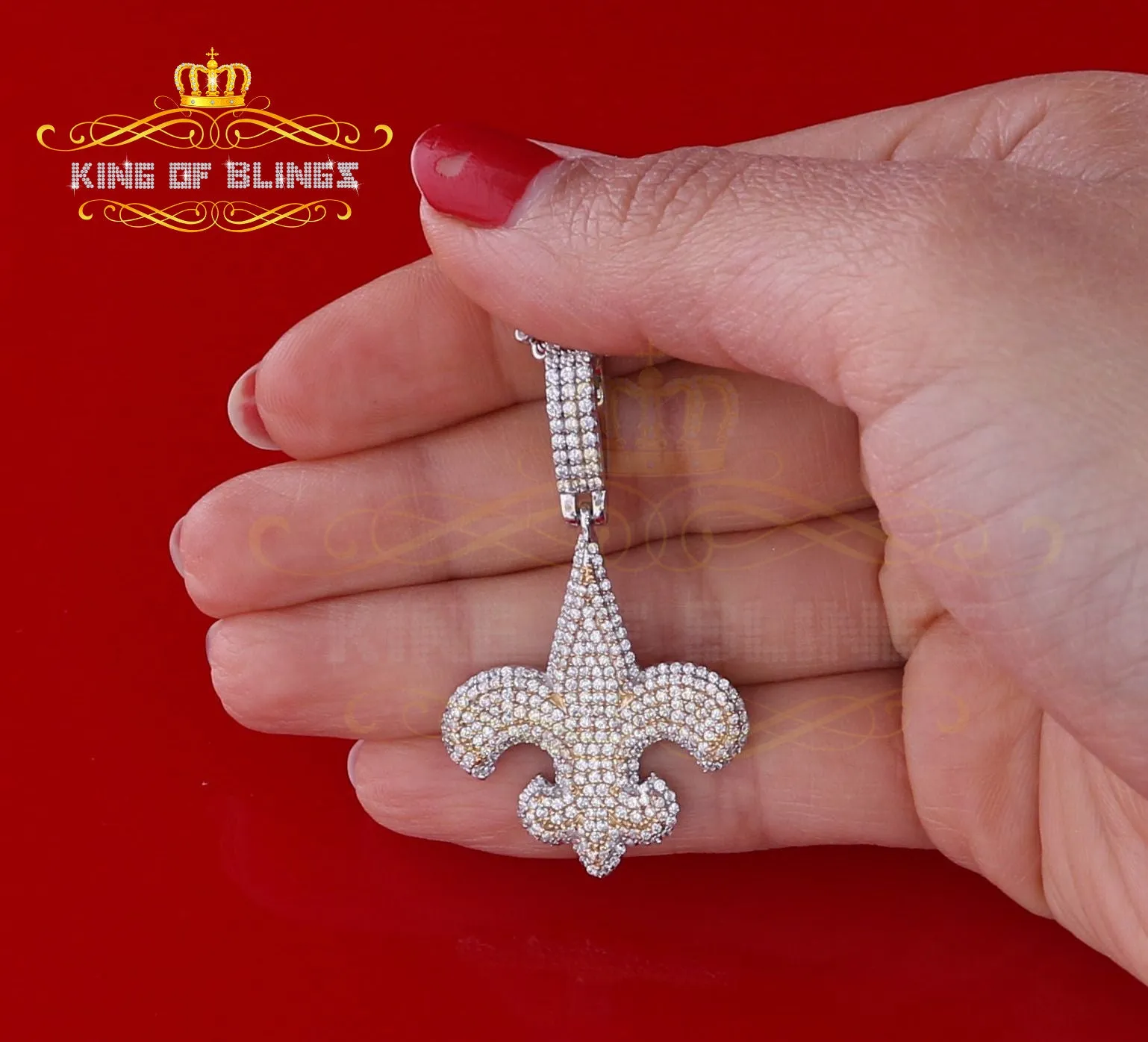 King of Blings- Fancy 925 Sterling Silver Fleur de Lis White Pendant 7.04ct Cubic Zirconia