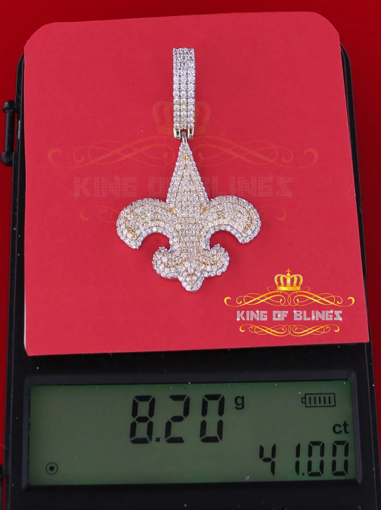 King of Blings- Fancy 925 Sterling Silver Fleur de Lis White Pendant 7.04ct Cubic Zirconia