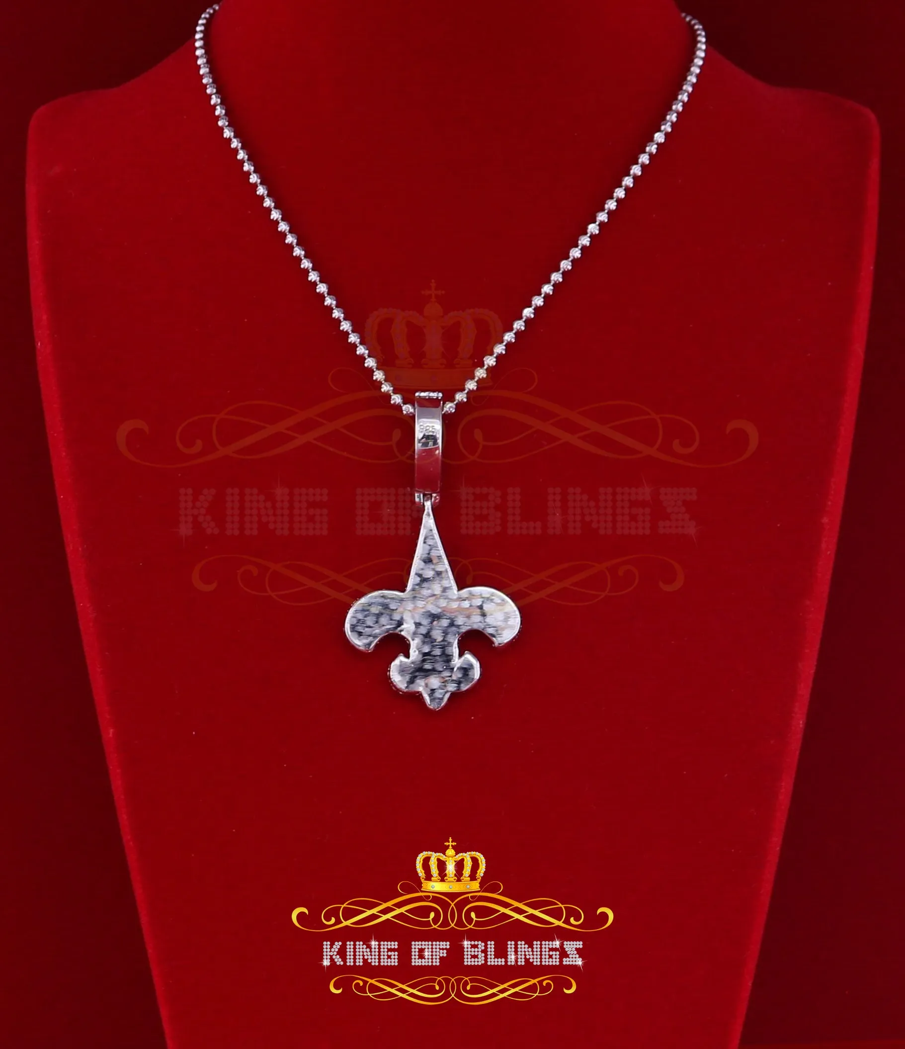 King of Blings- Fancy 925 Sterling Silver Fleur de Lis White Pendant 7.04ct Cubic Zirconia