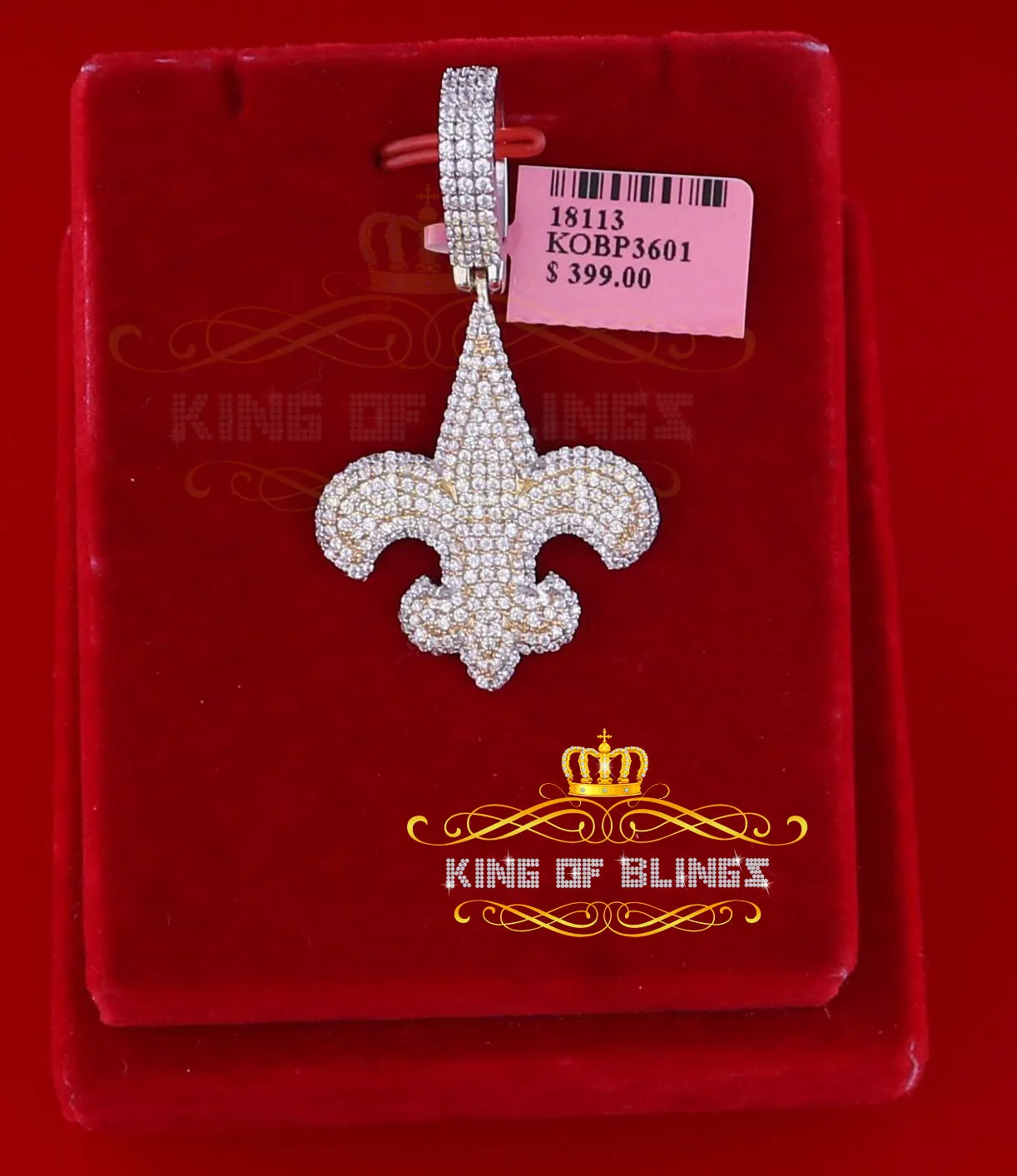 King of Blings- Fancy 925 Sterling Silver Fleur de Lis White Pendant 7.04ct Cubic Zirconia